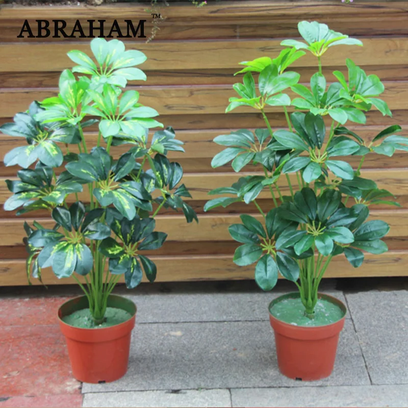 

60cm 18 Fork Tropical Monstera Large Artificial Tree Fake Schefflera trees Green Turtle Leaf Plastic Plant Leaves For Home Decor