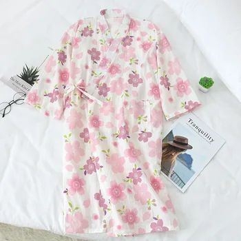 

Women Cotton Short Night Robes Floral Print Kimono Bath Robe Sexy Thin Bathrobe Peignoir Bridesmaid Robe Fashion Dressing Gown