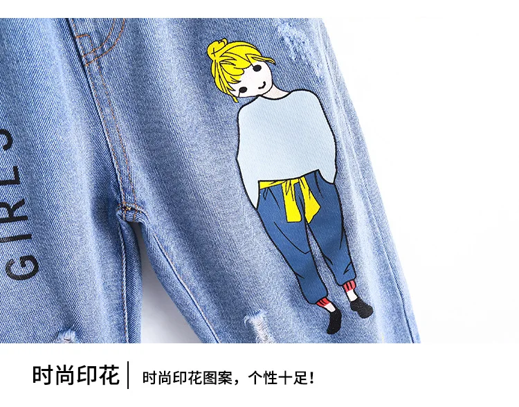 Girls Autumn Jeans New Style Cartoon Figure Casual Trousers GIRL'S Big Boy Fashion Cowboy Trousers