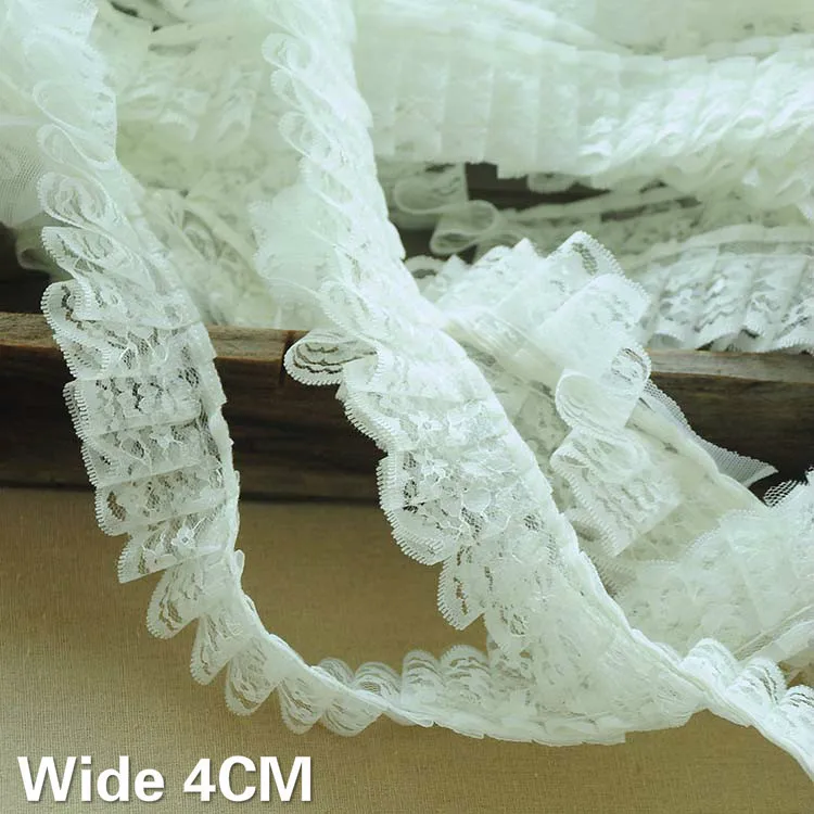 Роскошная белая 3d плиссированная вышитая Свадебная кружевная цветочная ткань 4