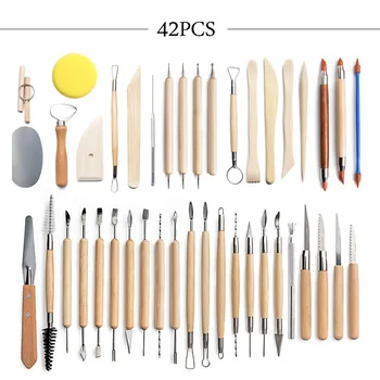 

42 Sets Pottery Clay Tools Clay Sculptures Carving Knives Pottery Creativity Drill Pens Circular Sponges Pottery Ceramics Tools