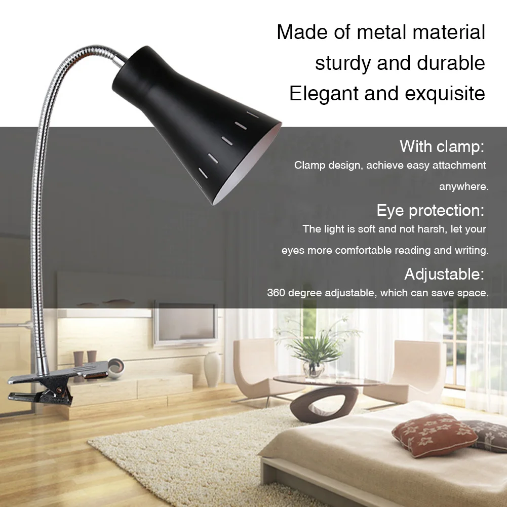 

Home Study With Clamp LED Desk Lamp Eye Protection Office Metal Reading Light Flexible Pull Line Switch Long Arm Clip On Bedroom