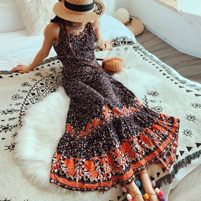 TEELYNN maxi Correa vestido de verano 2019 impresión floral sexy vestido boho sin mangas ropa playa hippie gitana larga vestidos, trajes|Vestidos| - AliExpress