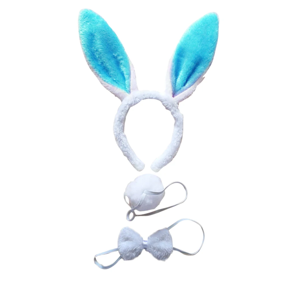 1set Kids Adult Rabbit Bunny Ears Headband Bow Ties Tail Set Party Cosplay Costume Plush Headwear Party Prop