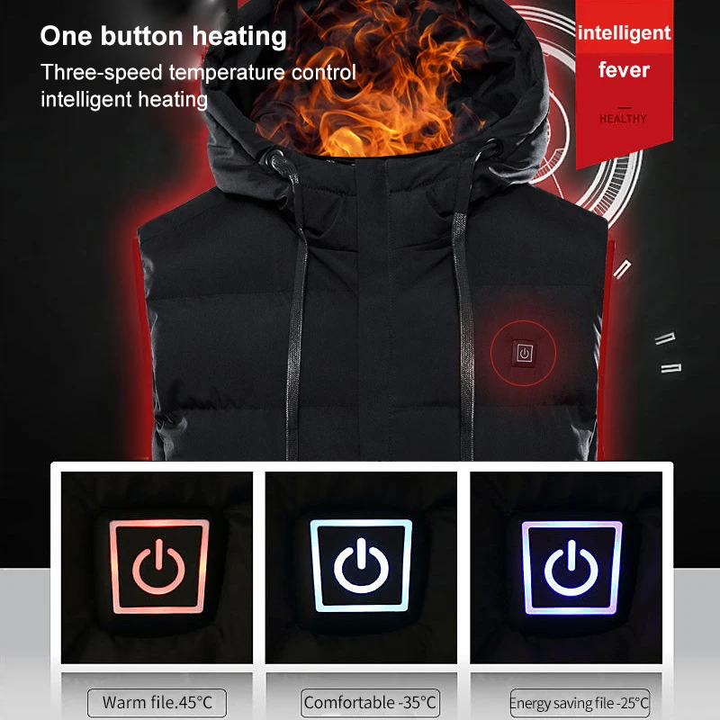 PARATAGO Winter Heating Vest Men Women Warm Heated Smart Jacket Graphene Heat Thermal Clothing Hoodied Plus Size M-7XL P8178