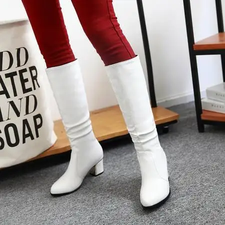 shows thin and thick medium heel high boots children's white boots pointed boots women's knights boots autumn and winter