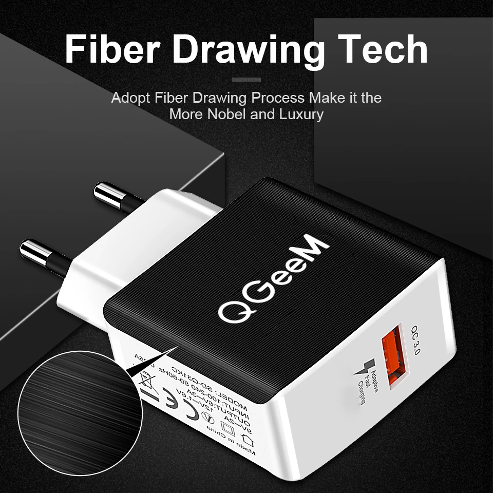 QGEEM QC 3,0 USB зарядное устройство волоконное быстрое зарядное устройство 3,0 быстрое зарядное устройство Портативный зарядный адаптер для телефона для iPhone Xiaomi Mi9 EU US