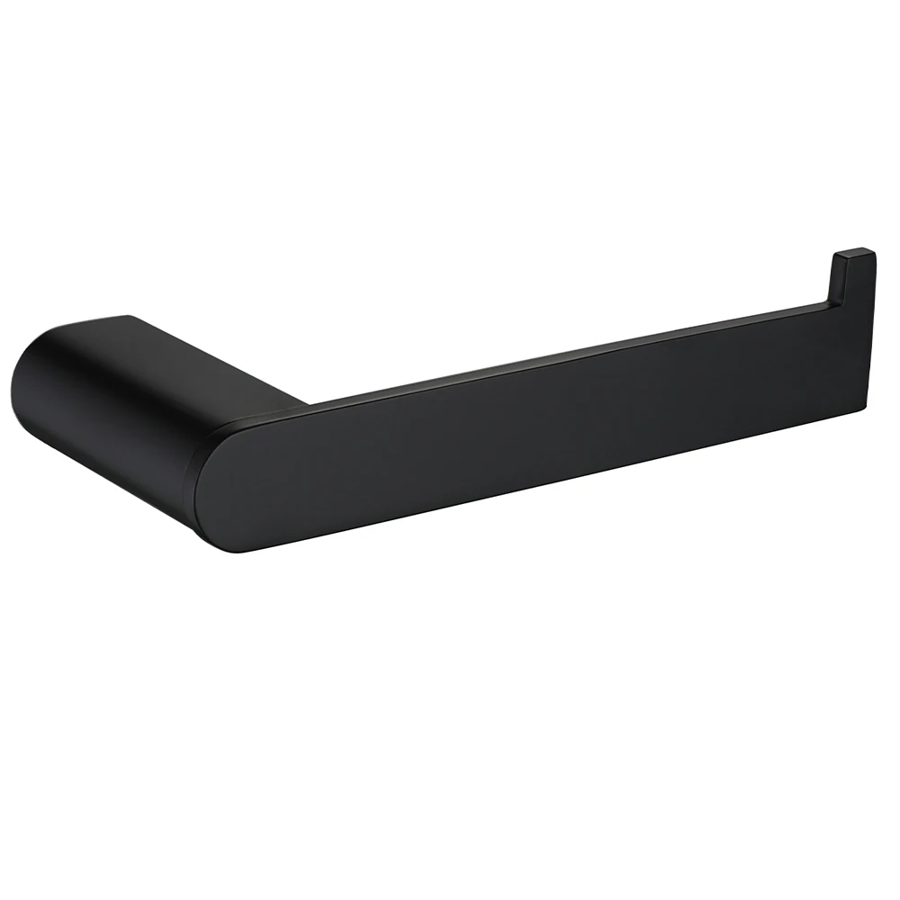 Sleek Black Bathroom Accessories Set - Robe Hook, Towel Rail, Shelf, Tissue Holder & Toothbrush Organizer