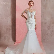 RSW1581 сексуальное прозрачное свадебное платье русалки с круглым вырезом и длинными рукавами прозрачное свадебное платье с кружевной аппликацией