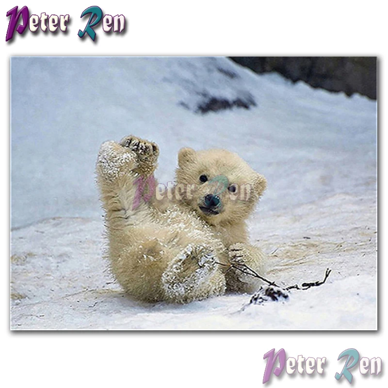 

DIY Diamond Painting embroidery animal Polar bear snow wrestling Square or round Mosaic Cross stitch Rhinestone Home Decoration