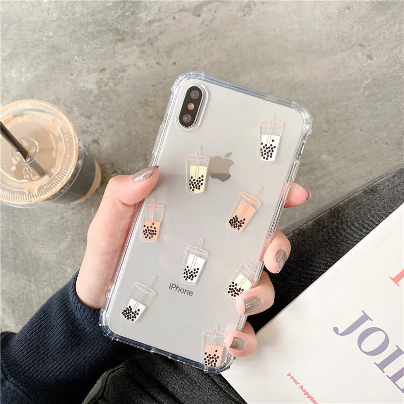Противоударный телефонный чехол Bubble boba tea для iphone 12 7 8 plus XS Max силиконовый 11pro max XR