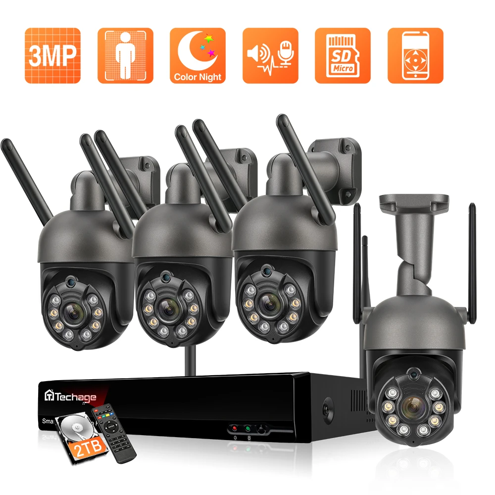 Techage HD 3MP PTZ WiFi IP-камера безопасности Открытый 8-канальный беспроводной сетевой