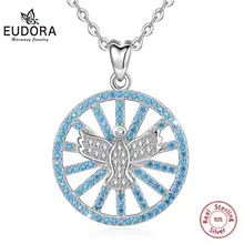 Уникальное ожерелье Eudora из стерлингового серебра с синим морем, AAA, голубой Фианит, крылья ангела, серебро 925 пробы, модное женское и мужское ювелирное изделие CYD408