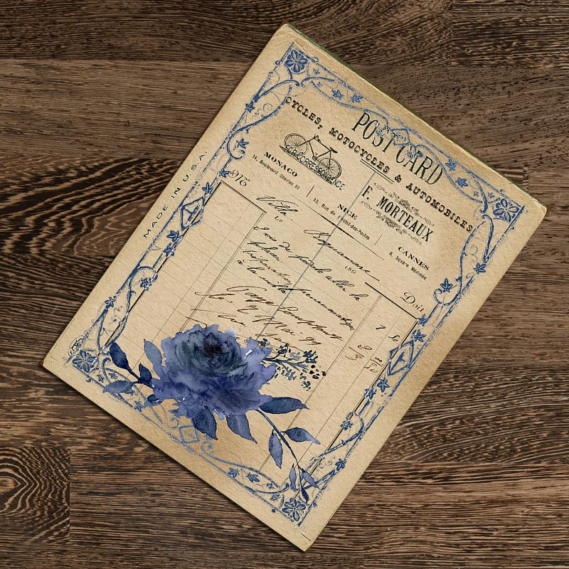 Blue Flower Lace Old Page Material Stickers Junk Journal Background Decoration DIY Scrapbooking Vintage Craft Sticker