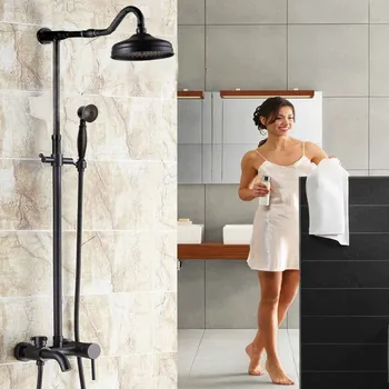 

Black Oil Rubbed Brass Single Handle Bathroom Rainfall Rain Shower Head Faucet Set Bath tub Mixer Tap Wall Mounted mrs623