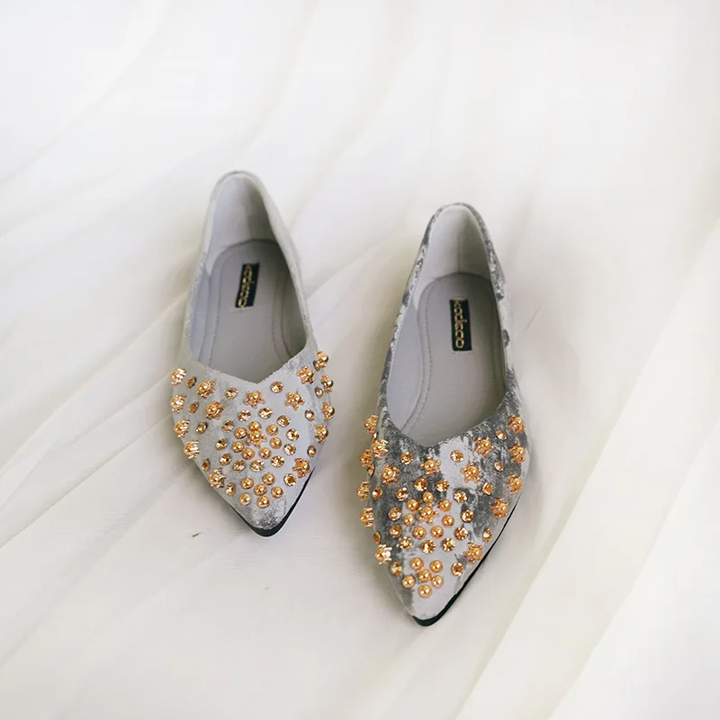 

Fashion Shoes Women's Spring And Autumn 2019 New Style Korean-style Shallow Mouth Pointed Low-top Shoes Rivet Man-made Diamond M