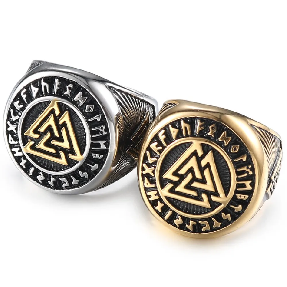 Anelli Vintage Valknut Per Uomo Anello Uomo Antico Stile Romano Europa Viking Futhark Runes Triangolo Nordico Simbolo Bague Homme