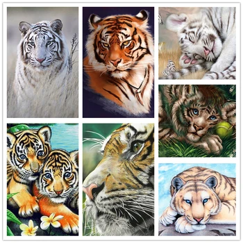 

5D DIY Diamond Painting Cross Stitch Tiger Animal Pictures Full Round Diamond Embroidery For Home Decor Living Room 2019