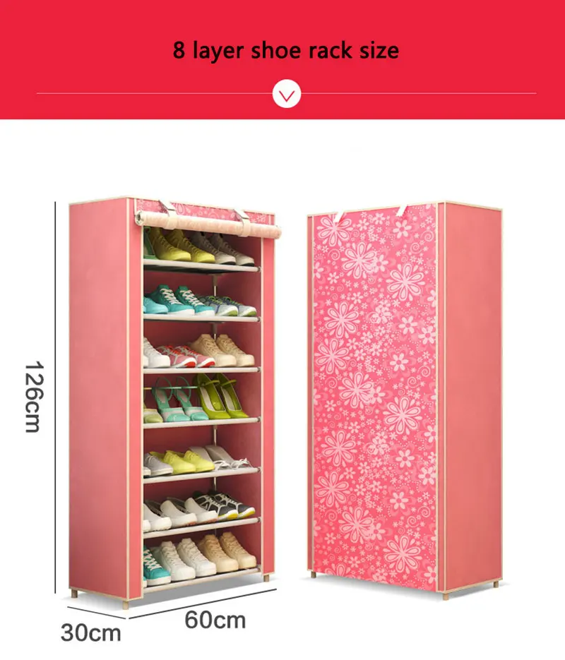 8 Layer Simple DIY Assembly Shoe Cabinet Folding Cloth Shoes Storage Rack Shelves Dustproof Shoe Cabinet Home Furniture