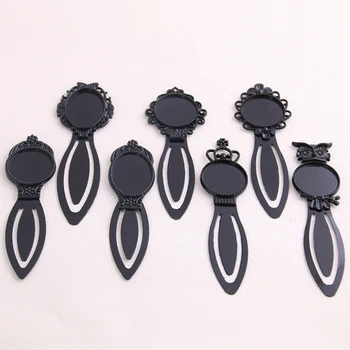 

1pcs/lot 5 Styles Mix Size Black Color Vintage Round Oval Style Handmade Bookmark Cabochon Base Cameo Setting