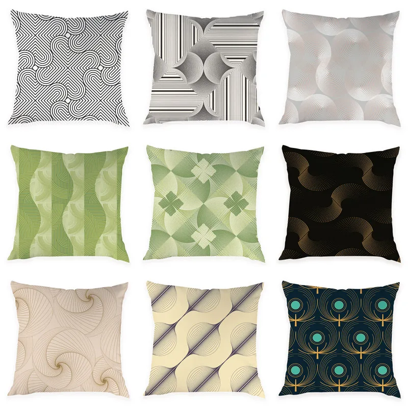 

Printed Line Pattern Cushion Cover Decorative Car Pillowcase Geometry Stripe Peach Skin Room Home Decoration 45x45cm
