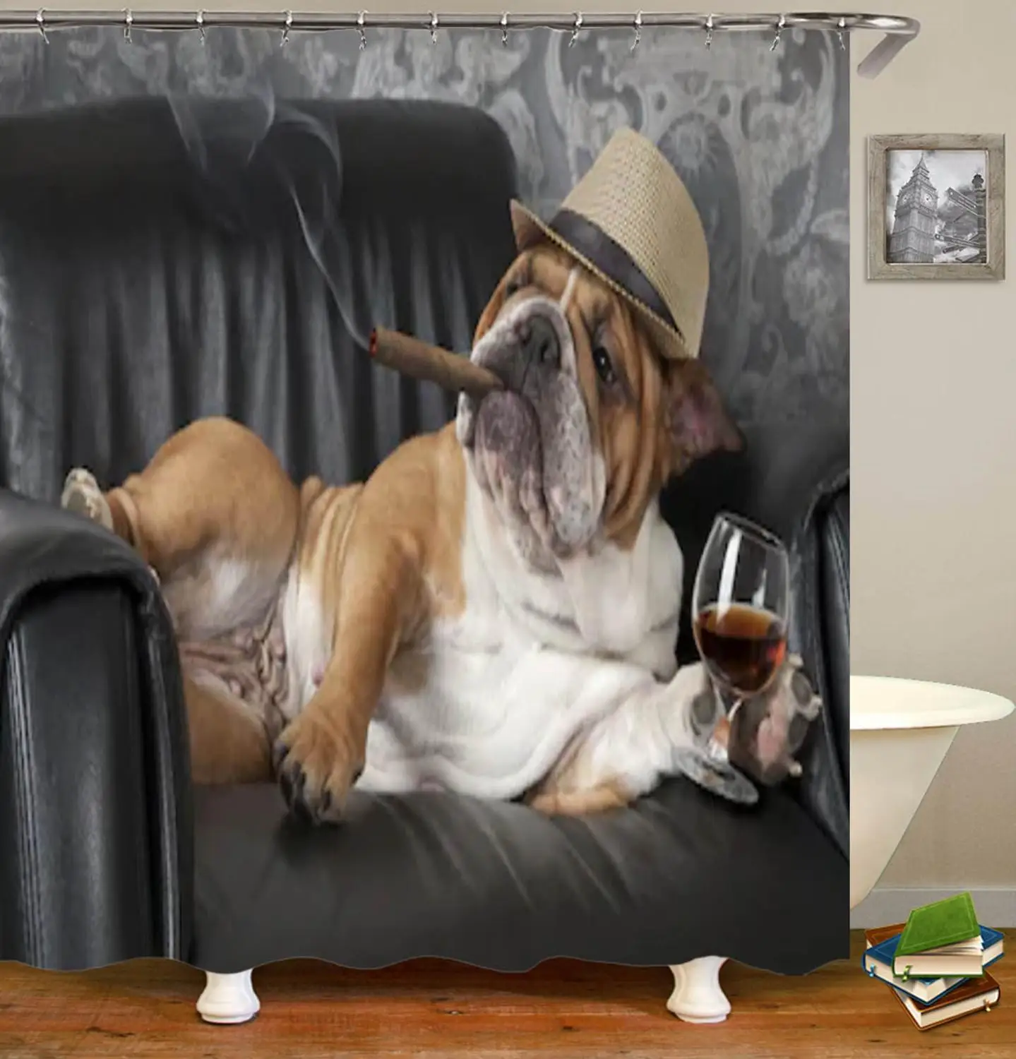 Bulldog Bulldog inglés Cortina de bano Perro en un sombrero 