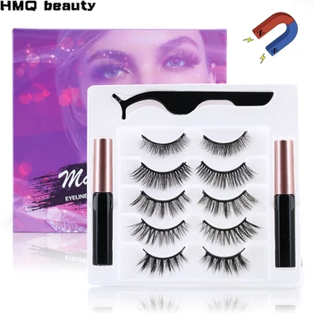 

Upgraded glue-free magnetic eyelashes set 5 pairs magnetic eyelashes 2 bottles liquid eyeliner tweezers Eyelash Extension makeup