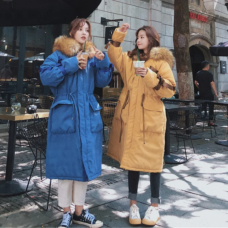 

Photo Shoot 2018 Winter New Style Korean-style Fashion CHIC-Style Long Hooded Large Fur Collar down Cotton Coat Cotton-padded Cl