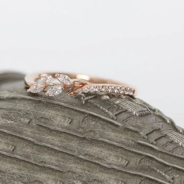 Лист с украшением в виде кристаллов Обручение кольца Для женщин вечные свадебные кольца для женщин из розового золота кольца, ювелирные подарки