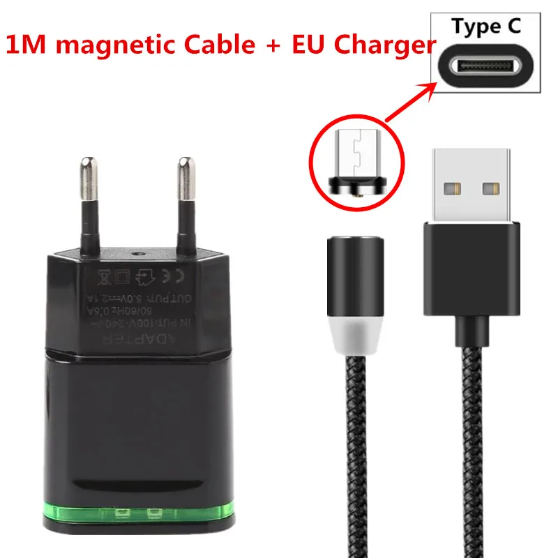 EU Charge and Type c 1 м Магнитный USB кабель lLED освещение быстрое зарядное устройство для MeiZU 16th X8 16t c9 16s pro M3 M5 M6 Note 8 9 samsung зарядный Магнитный шнур - Цвет: EU Charge and Type c
