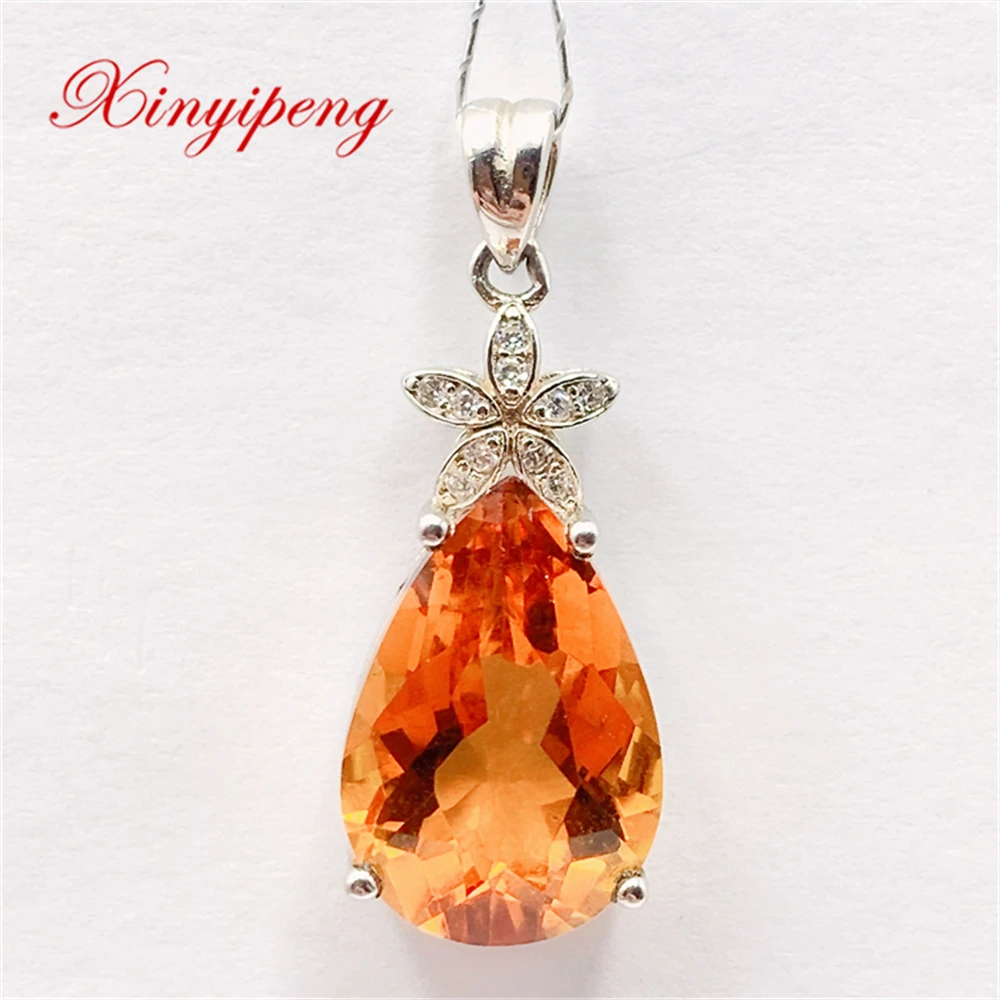 

Xin Yipeng Fine Gemstone Jewelry S925 Sterling Silver Inlaid Natural Citrine Pendant Holiday Party Gift For Women Free Shipping