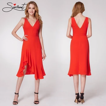 

OLLYMURS New Elegant Woman Evening Gown V-neck Chiffon Ruffled Cool Vacation Short Evening Dress Suitable for Formal Parties