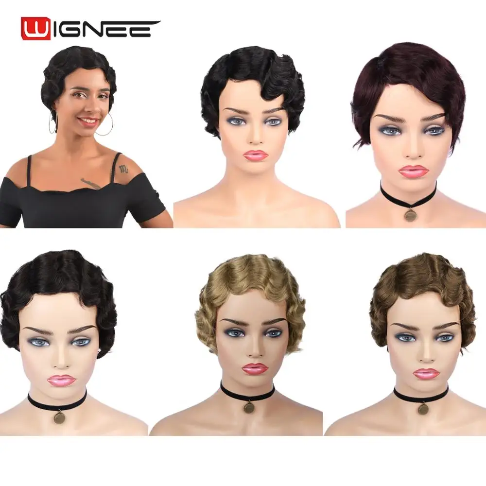 Wignee 6 inch 99J Short Human Hair Wigs For Black/White Women Remy Brazilian Glueless Hair Loose Wave Short Hair Curly Human Wig