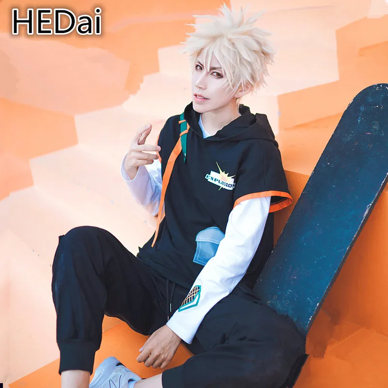 Костюм кацуки для косплея «My Hero Academy Bakugo», повседневные Костюмы, маскарадный костюм в стиле аниме, маленький свитшот с героем+ футболка