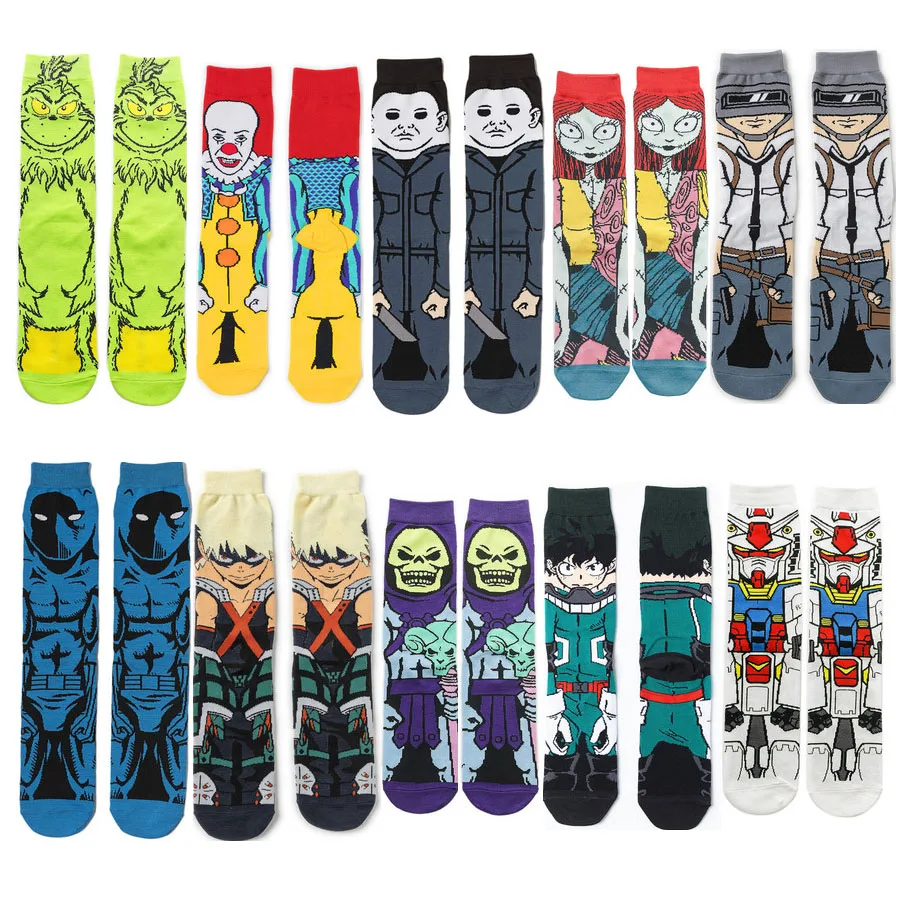Women Socks Men Socks Anime Series Knee-High Socks Creative Personalized Spiderman Mickey Mouse Hip Hop Cotton Adult Long