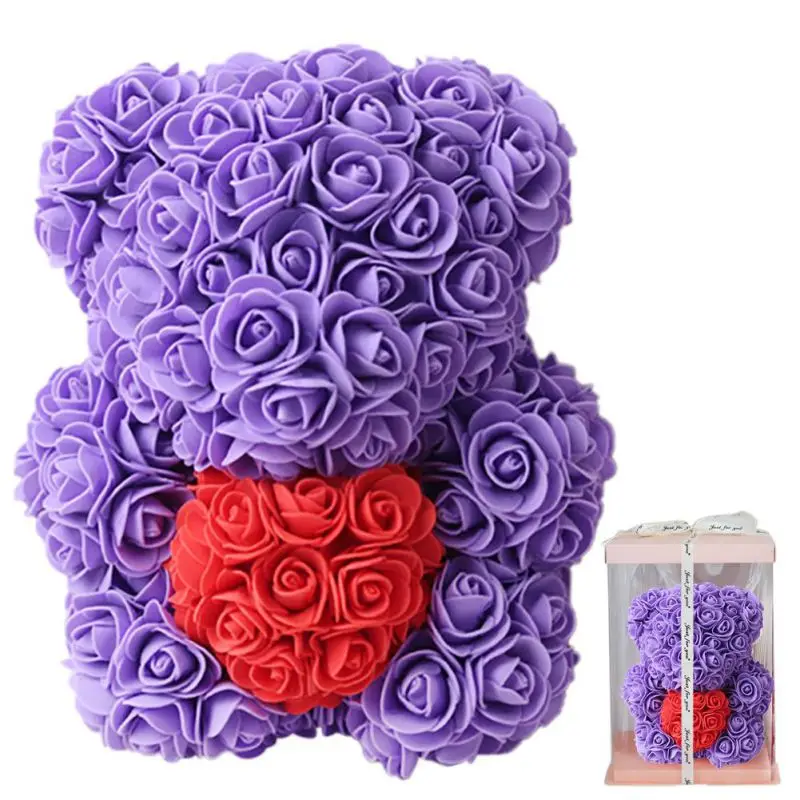 DropShipping 25cm Rose Bear Heart Artificial Flower Rose Teddy Bear For Women Valentine's Wedding Birthday Christmas Gift