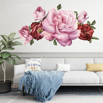 

Flowers Wall Sticker Peony Rose Waterproof PVC Wall Decals Flowers For Sofa Background Living Room Bedroom Kitchen Decorations