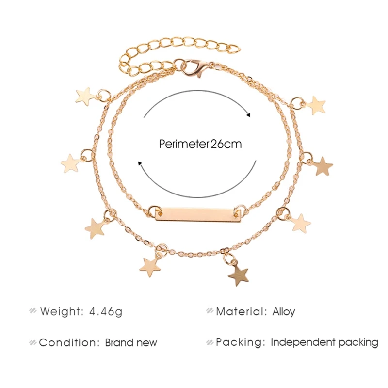 Изысканный двухслойный кулон в виде пятиконечной звезды, женский браслет на щиколотке, золотой браслет на ногу, пляжный ножной браслет для женщин, ювелирные изделия