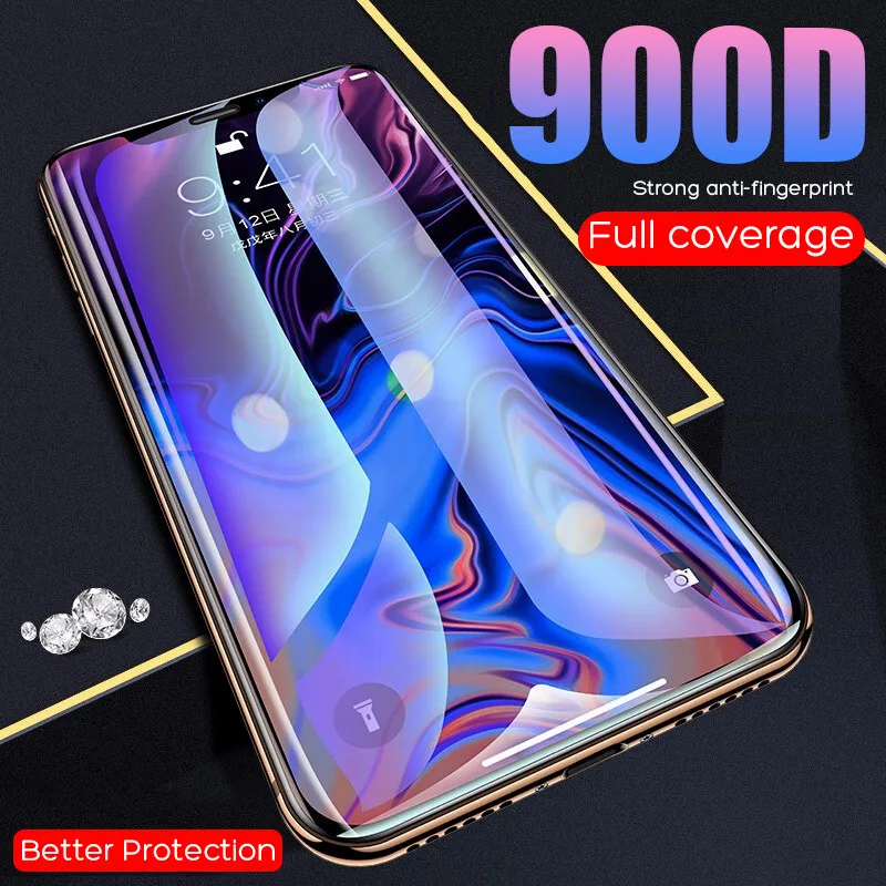 

900D Full Coverage Protective For iPhone X XR XS Max Glass Tempered Glass On For iPhone 11 Pro Max Phone Glass Screen Protector