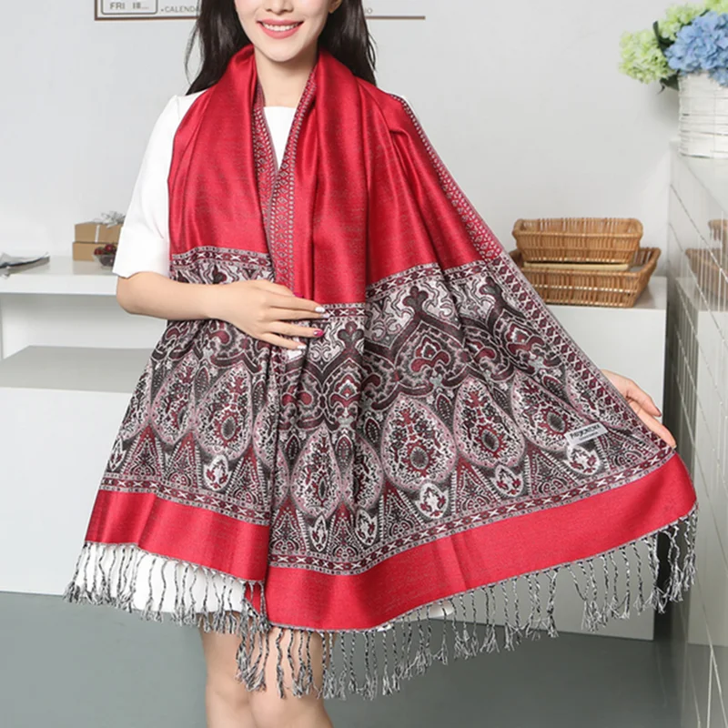 Ретро мода женщин цветочные шарфы «пейсли» палантин большой квадратный шелковый пашмины атласная кисточка шарф платок