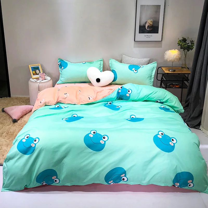 Cute frog shape print 3/4/5 pcs Duvet Cover Adult Kids Boys bed sheet