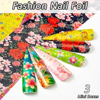 

3Pcs New Fashion Nail Stickers Multicolor Floral Flower Foil Nails Water Transfer Paper Sticker Decals Nails Art Decoration L506