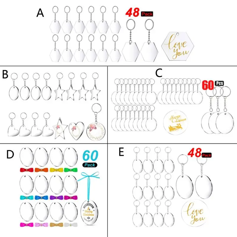 

Acrylic Transparent Star Heart Oval Discs Keychain Blanks Tassel Jewelry Making