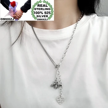 

OMHXZJ Wholesale HA91 European Fashion Fine Woman Birthday Party Gift Bee Heart Tassel 100% 925 Sterling Silver Pendant Necklace