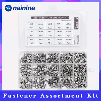 

480Pcs/set M3 M4 M5 DIN912 304 Stainless Steel Hexagon Socket Head Cap Screws Hex Socket Bicycle Bolts Kit HW003