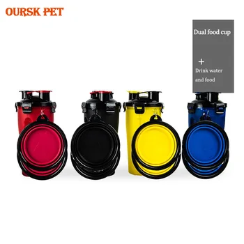 

Portable 2 in 1 Pet Food Water Food Container with Folding Silicone Pet Bowls Outdoor Travel Dog Feeder Cup Pets Supplies