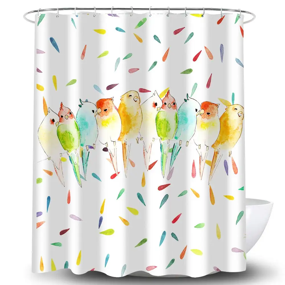 

Colorful Birds Parrots Shower Curtain Rainbow Color Dots Animal Yellow Navy Blue Green Fashion Bathroom Decor Curtain Set with