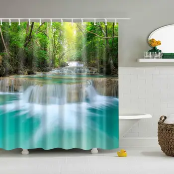 

3D Bath curtain forest for Bathroom curtain Green Plant beach Shower curtain Long 180*200cm