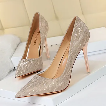 

High-heeled Shoes Women's Shoes Fine With High With Shallow Mouth Sharp Paillette Sexy Slimming Club Single Shoe Shoe