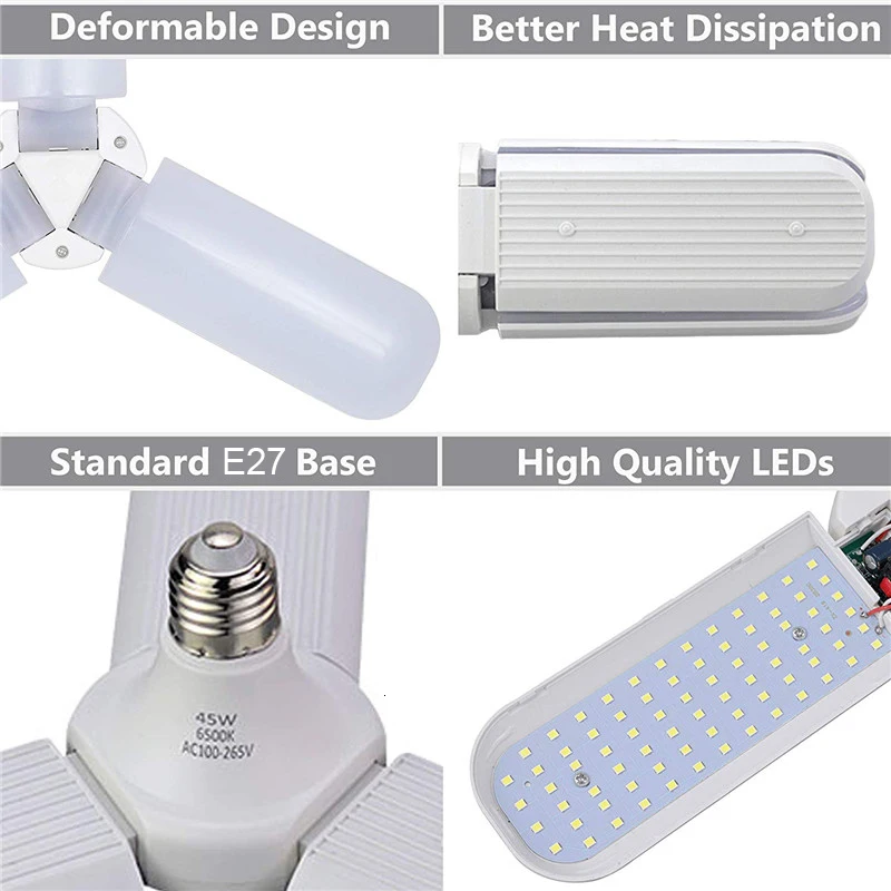10pcs 45w 60w E27 LED Folding Garage Light Led Light Bulb Three-leaf Bulb Lamp Wide Pressure High-brightness Constant Current